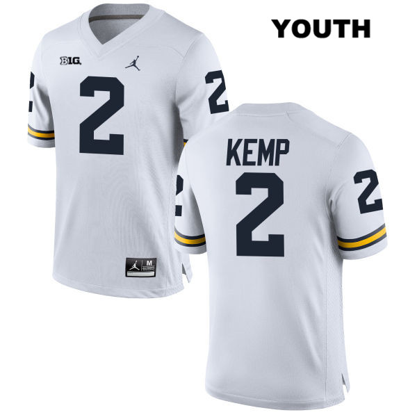 Youth NCAA Michigan Wolverines Carlo Kemp #2 White Jordan Brand Authentic Stitched Football College Jersey MT25Z40PT